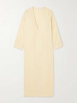 Pearl-embellished linen kaftan