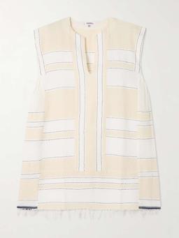 Elina fringed striped cotton-blend kaftan