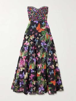 Danny strapless tiered printed cotton-blend maxi dress