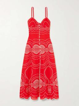 Catta scalloped broderie anglaise cotton-blend midi dress