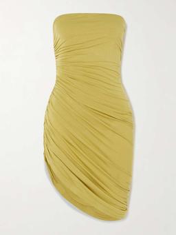 Diana strapless asymmetric ruched stretch-jersey mini dress