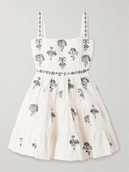 Lima tiered embroidered linen mini dress