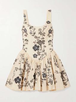 Pluma Guayacan appliquéd gathered printed cotton mini dress