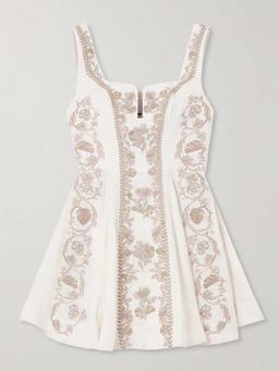 Embroidered linen mini dress