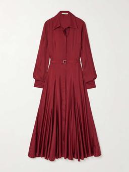 Belted silk-twill midi shirt dress