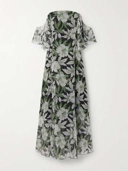 Off-the-shoulder floral-print silk-crepon midi dress