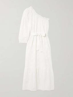 Autumn one-shoulder broderie anglaise cotton midi dress