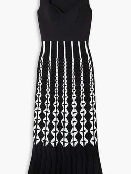 Crochet-trimmed two-tone stretch-knit maxi dress