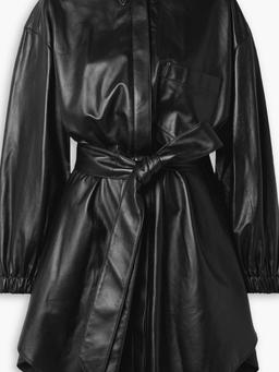 Belted leather mini shirt dress