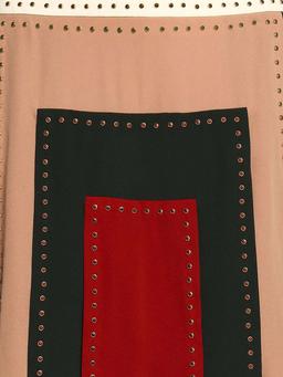 Studded color-block silk crepe de chine mini skirt