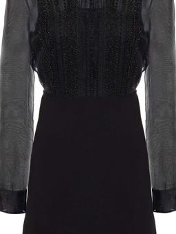Embellished organza-paneled wool and silk-blend crepe mini dress