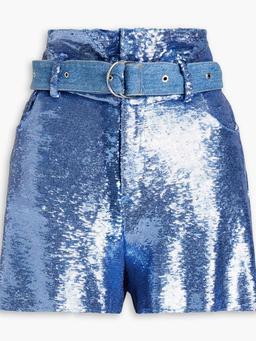 Namour belted sequined woven shorts