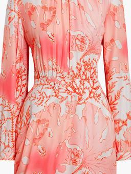 Gathered printed silk-satin mini dress