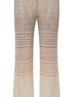 Sequined striped metallic crochet-knit bootcut pants