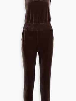 Shirred stretch-velvet jumpsuit
