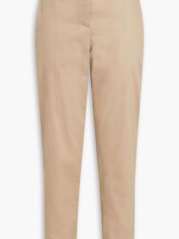 Bead-embellished belted cotton-blend twill tapered pants