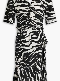 Arodie ruched printed silk-blend crepe mini dress