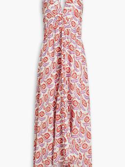 Tie-back printed silk crepe de chine halterneck midi dress