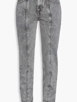 Hominy pintucked acid-wash high-rise slim-leg jeans