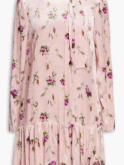 Bow-detailed floral-print velvet mini dress