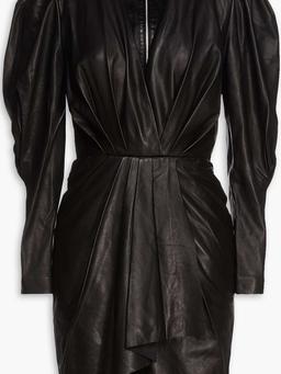 Sumai wrap-effect pleated leather mini dress