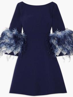 Reign feather-trimmed crepe mini dress