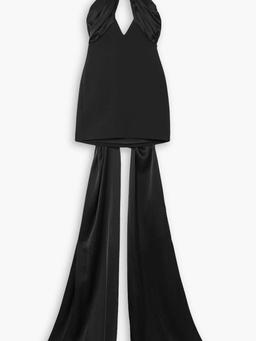 Embellished cady and satin halterneck mini dress