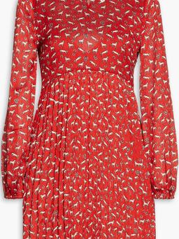 Gathered printed jacquard mini dress