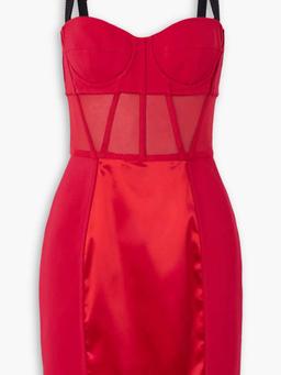 Paneled cady, tulle and satin mini dress