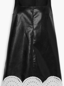 Broderie anglaise-trimmed faux leather mini dress