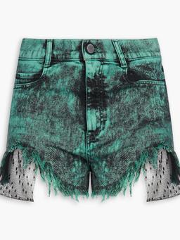Point d'esprit-trimmed bleached denim shorts