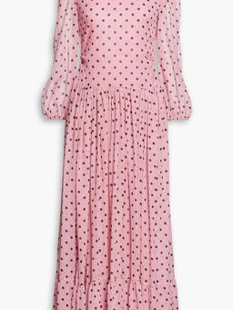 Cutout metallic polka-dot crepon midi dress