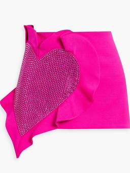 Crystal-embellished ruffled wool-blend mini skirt