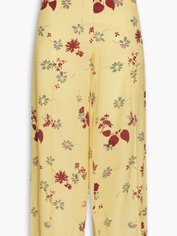 Floral-print silk crepe de chine wide-leg pants