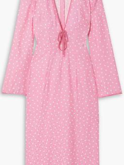 Tie-detailed printed silk midi dress