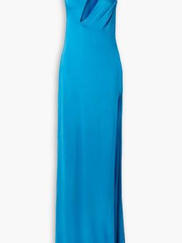 One-shoulder cutout ruched stretch-jersey gown