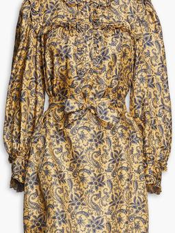 Belted printed silk-twill mini dress