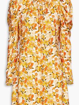 Ruched floral-jacquard mini dress