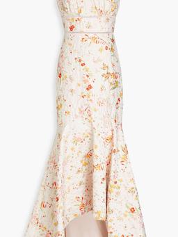 Metallic floral-print jacquard gown