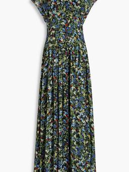 Pleated floral-print chiffon maxi dress