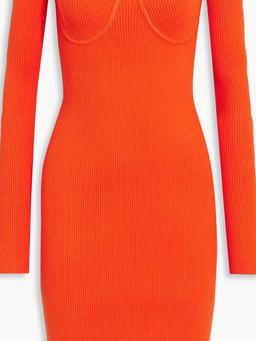 Off-the-shoulder ribbed-knit mini dress