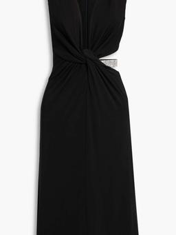 Selena twist-front crystal-embellished jersey midi dress