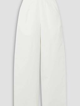 Belted leather-trimmed gabardine wide-leg pants