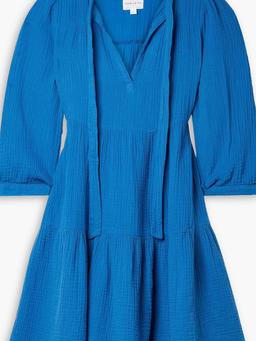 Giselle bow-detailed tiered cotton-seersucker mini dress