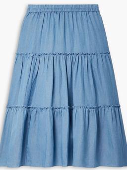 Tiered twill midi skirt