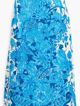 Printed wool and silk-blend crepe midi skirt