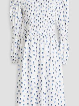 Marina shirred floral-print cotton-poplin midi dress