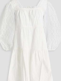 Coraline embroidered organza-paneled cotton mini dress