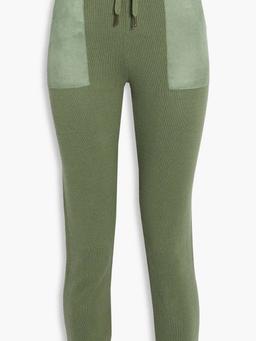 Ida faux suede-trimmed distressed cotton track pants