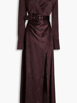 Wrap-effect snake-print silk-satin gown